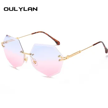 Oulylan Luruxy sunčane naočale rimless žene klasicni brand dizajn, smeđa i roza gradijent je sunčane naočale nijanse dame ogledalo sunčane naočale UV400