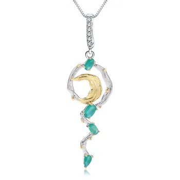 GEM'S BALLET 925 sterling srebra fin nakit prirodni zeleni ahat dragulj ručne Mjesec privjesak ogrlice za žene Bijoux