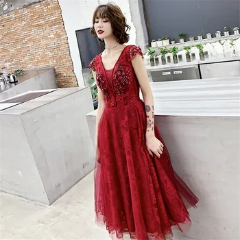 To Yiiya Prom Dresses Plus Size Elegant vestidos de gala Burgundy V-izrez bez rukava i kratke ženske večernje haljine 2020 E1283