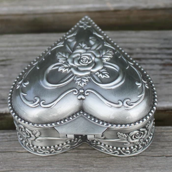 IMUWEN klasicni kositar premazom oblik srca cvijet urezani metalna kutija za nakit, cink legura privjesak poklon kutija