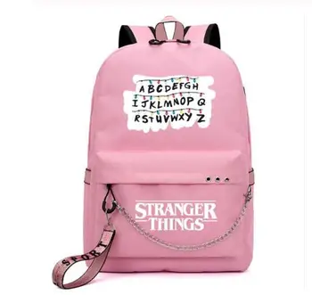 Moderan ruksak Stranger Things Canvas Canvas Backpack Student Schoolbag Women Letters Print Girls Ribbons USB Charge Mochila