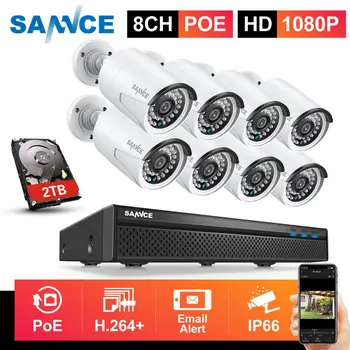SANNCE 8CH 1080P POE NVR Kit CCTV Security System 8pcs 2MP IR Vanjski IP kamera ugrađeni mikrofon CCTV Kit