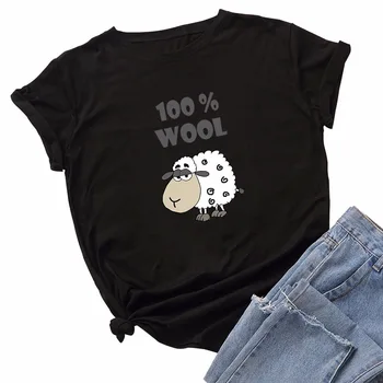 Ženska t-shirt ljeto pamuk S-5XL plus size kratkih rukava crtani ovce Lettes ispis random žene majice dame vrhovima tees