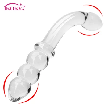 IKOKY Glass Crystal lažni penis stimulacija vagine analni dildo je lopta ženska masturbacija analni čep je analni čep je seksi igračke za žene