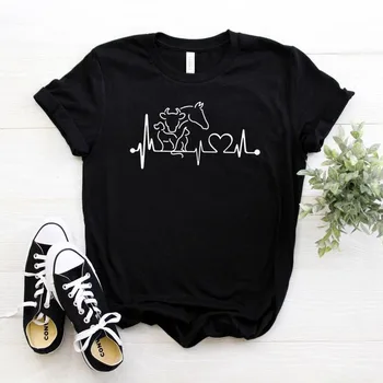 Animal heartbeat cow horse Women tshirt Cotton Casual Funny t shirt Gift For Lady Yong Girl Top Tee 6 Color Drop Ship S-781
