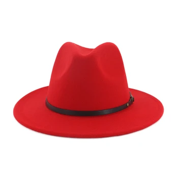 Unisex ravna polja vune osjetio osjetio kape федора s pojasom crvena crna patchwork Jazz formalni šešir panama šešir трилби uvodni dio, za muškarce, žene