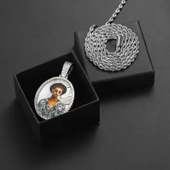 Novi dolazak običaj slike ovalni medaljonima privjesak ogrlica za muškarce žene обледеневший kubni Cirkon moda hip hop nakit poklon
