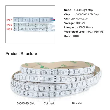 5050 RGB LED Strip Svjetlo 600 led/5 metara 12V 24V vodootporan IP33 IP65 IP67 LED Diode Ribbon Trake Light high-end čip 5050