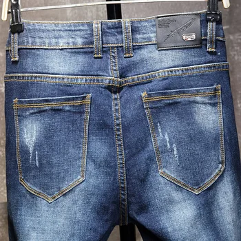2021 nove muške poderane krpa traperice siguran posao svakodnevne protežu tanke hlače muške korejski modni trend brand plave traper hlače