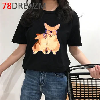 Smiješno corgi majica za žene Harajuku crtani majica Kawaii pas grafički tees plus veličina za unisex Japanski stil moda ženska majica