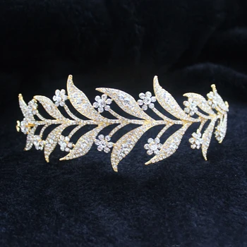 Luksuzni Crystal Rose Gold Kristalno Lišće Svadbeni Tiaras Crown Nevjesta Šlem Vještački Dijamant Kruna Za Vjenčanje Nakit Za Kosu Pribor
