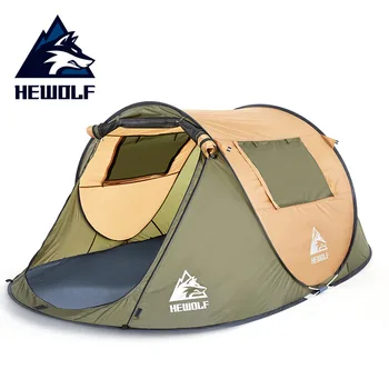 Hewolf Outdoor 3-4 Person Full Automatic Double Painproof Pop-up Big Space Tents Camping Anti-UV camping Tent