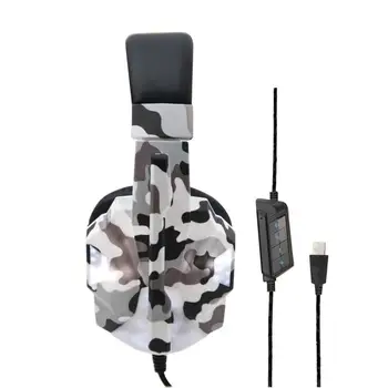 TWS Head-mounted Kamuflaža Luminous Gaming Headset mikrofon žičane stereo bas za PS4 USB slušalice LED Light računalo