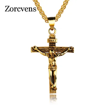Modyle križ INRI raspeća Isus komad privjesak i ogrlica zlatna boja nehrđajućeg čelika muški lanac kršćanske nakit darove berba