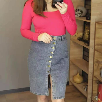 Novi 2021 Žene Traper Suknja S Visokim Strukom Jedan Gumb Džepovi Od Prolivene Ravne Suknje Korejski Stil Moda Ulica Toplom Suknja