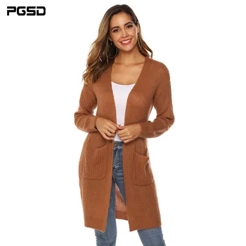 PGSD Jesen Zima puna boja veliki džep ca džemper ženski slobodan srednji dugi rukav pletene kardigan Ženska odjeća