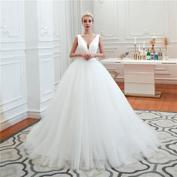 2020 jednostavnu vjenčanicu raskošnom тюлевое loptu haljina svadben haljina satiny top V-izrez vjenčanicu Vestido de Noiva Robe De Mariee