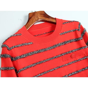 Brand dizajn ljeto žene raskošne Zlatne žice prugasta plesti top kratki rukav O izrez pink crvena slobodan plus veličina majice odjeća 2020
