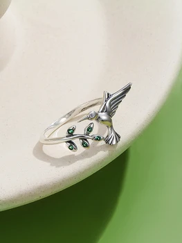 INALIS autentična 925 sterling srebra ptica i proljetno drvo ostavlja otvorene podesivi prsten za žene angažman fin nakit topla rasprodaja