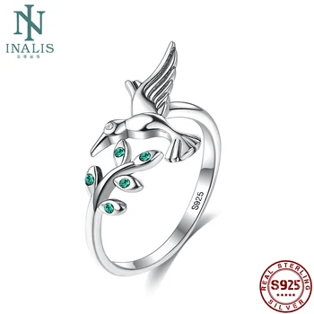 INALIS autentična 925 sterling srebra ptica i proljetno drvo ostavlja otvorene podesivi prsten za žene angažman fin nakit topla rasprodaja