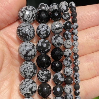 Prirodni kamen je izbrušena crna Pahuljica Ясперс okrugle perle za izradu nakita Diy narukvica i ogrlica pribor 4 6 8 10 12 mm 15