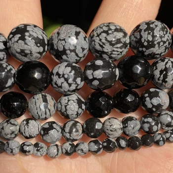 Prirodni kamen je izbrušena crna Pahuljica Ясперс okrugle perle za izradu nakita Diy narukvica i ogrlica pribor 4 6 8 10 12 mm 15