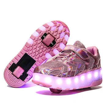 Sjajni naplatci tenisice Valjak shoes Kids Boys USB Charged Growing LED Valjak Skate Shoes for Children Girls Wheels Double Shoes
