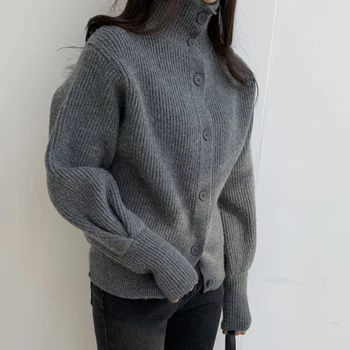 ZCSMLL korejski šik jesen i zima visoki vrat однобортный slobodan fenjer rukava tople pletene kardigan džemper za žene