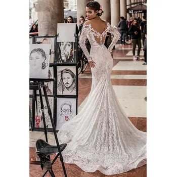 Sirena vjenčanica 2020 trake Vestido de novia stare čipke vjenčanicu naslon djeveruša haljina prilagođene