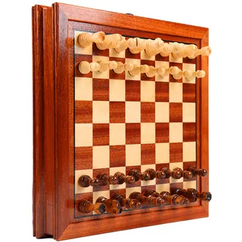 Deluxe Veliki Magnetni Drveni Šahovski Set Igra Na Unutarnje Skladištenje Odrasli, Djeca Dar Obiteljska Igra Šah
