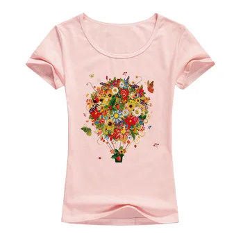 2017 kreativni prekrasan cvijet i leptir vrući zrak balon dizajn majice žene ljeto elastične pamučne majice tisak majice A103