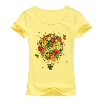 2017 kreativni prekrasan cvijet i leptir vrući zrak balon dizajn majice žene ljeto elastične pamučne majice tisak majice A103