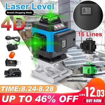 Točan 4D 16 linija laser razine digitalni 4D самовыравнивающийся 360 vodoravno i okomito križ super moćan Zelena linija laserske zrake