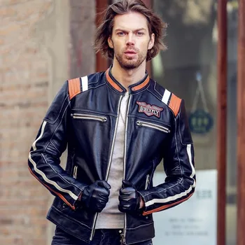 2021 Vintage Black Men kožna jakna motociklist lubanju vez plus veličina 3XL prirodni štavljena goveđa koža kratko байкерское kaput besplatna dostava