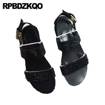 Rimski Crna Plus Size Prirodna Koža Dizajnerske Cipele Visoke Kvalitete Muškarci Gladijator Sandale Ljeto Luksuzni Remen Gorski Kristal Veliki 45