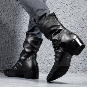 Talijanski brand dizajner muške čizme stranka motocikl preuzimanje crna prirodna koža cipele oštar čarapa kauboj botas masculinas botines