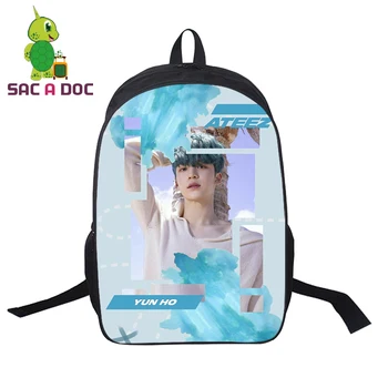 ATEEZ tiskani 16 inčni tinejdžerske naprtnjače Kpop Group Fans školska torba Daypack vodootporan najlon Mochila Feminina školski ruksak za laptop