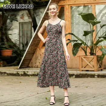 Maxi haljine za žene 2021 ljeto originalni dizajn ženske tiskani cvjetni sling tanak svakodnevno haljinu bez rukava Visoki Struk haljina