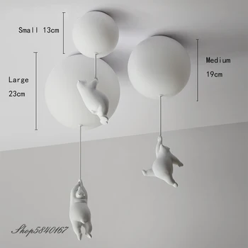 Moderni dizajn plafonjere Bijeli medvjed viseći stropni lampa za dnevni boravak, spavaće lampe dekor staklena kugla svjetiljka stropna svjetiljka