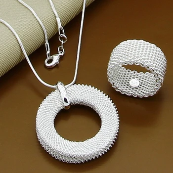 Novi dolazak nakit setovi srebra 925 okrugli ogrlice Prstenje od dva dijela set za žene muški modni nakit