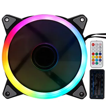 120mm Cooler Fan Double Aura RGB PC Fan Cooling Fan For Computer Silent Gaming Case With IR Remote Controller 3 / 4Pin plug fans