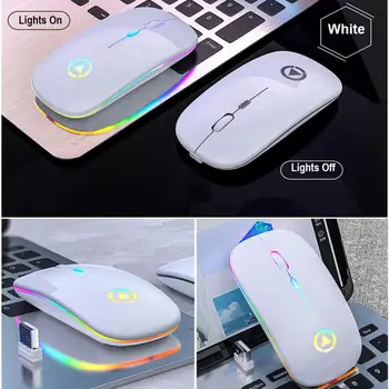Bežični miš 2.4 GHZ LED Silent Mute ultra-tanki boje optički miš s pozadinskim osvjetljenjem sa skrivenim USB-prijemnik DPI regulirano za igre