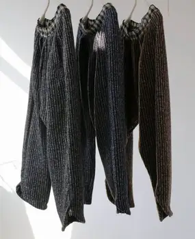 ASYMSAY Jesen Zima Vintage kaput pad prepone prugaste hlače Ženske debeli toplo harem ravne hlače AC5801