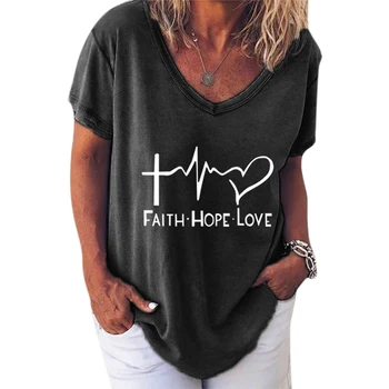 Ženska odjeća plus veličina majica V-izrez kratkih rukava slobodan Tee Top Heart Beat ispis casual majica za žene 2020