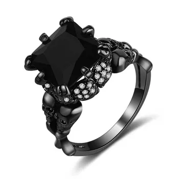Moda 8 stil punk lubanju nakit žene prsten AAAAA Cirkon cz 10KT crno zlato ispunjen angažman zaručnički prsten Prsten Sz 5-11