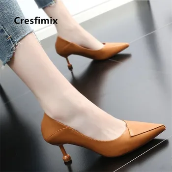 Cresfimix ženska moda slatko smeđe 6 cm, lakirane kože cipele na visoku petu dame klasična crna štikla klinac cool cipele a5561