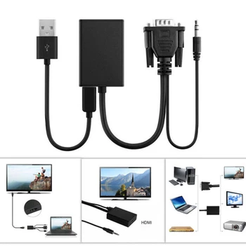 Konverter USB adapter za HDMI VGA-kompatibilni crni prijenosni bilježnica s audio video kabel 1080P