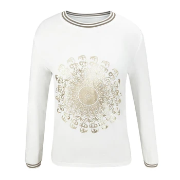 Novi 2020 Casual Zlatni Pečat Majice Za Žene S Dugim Rukavima O-Izrez Tiskanih Osnovne Bijele Košulje Moda Jesen Proljeće Ženske Majice