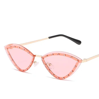 Mačje oči rimless Mali Dijamant luksuzni sunčane naočale ženska moda trokut nijanse UV400 stare sunčane naočale ženske naočale Oculos