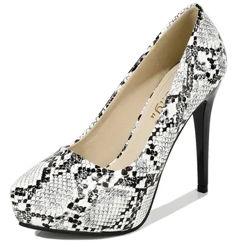 Doratasia 2020 top quality seksi extreme high heels platform slip on party snake printed pumps ženske cipele